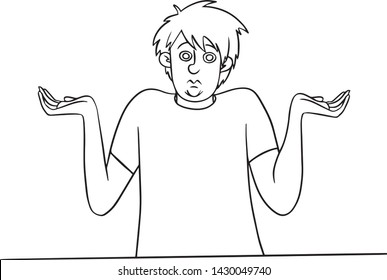 Vector line drawing of a man that spreads his hand showing that he does not understand. 