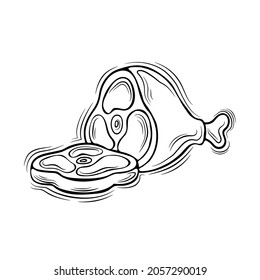 
vector line drawing of meat on the bone