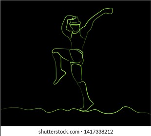 Vector, Line drawing with Muscular dancer isolation on black background.