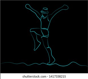 Vector, Line drawing with Muscular dancer isolation on black background.