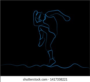 Vector, Line drawing with Muscular dancer isolation on black background.