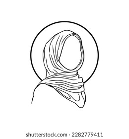 Vector Line Drawing of Muslim Woman with Hijab ,Arab Woman . For Logo Template Icon Hijab Store Muslim Store etc.