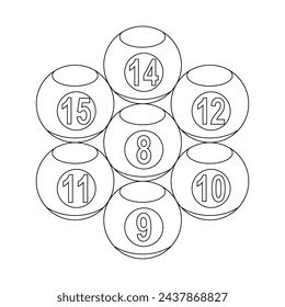 A vector line drawing of neatly arranged billiard balls.