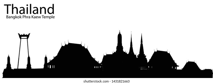 Vector line drawing of Phra Kaew temple, Bangkok, Thailand