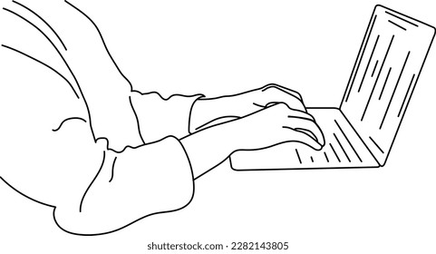 Vektorgrafik von professioneller Arbeiterhand und Laptop und Arbeitsplan für Büros auf weißem Hintergrund