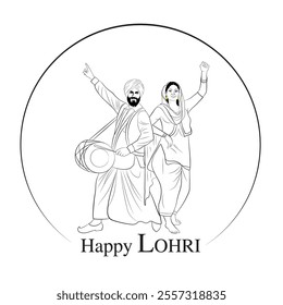 Vector line drawing of punjabi couple, An illustration of Punjab festival, A celebration of crops cutting in Punjab