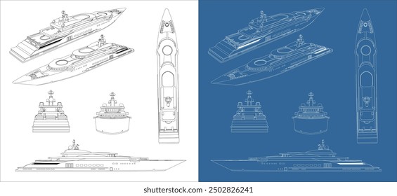 vector line drawing of sailboat yacht modern isolated in transparent background