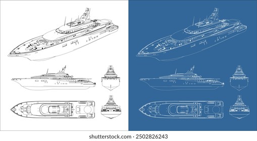 vector line drawing of sailboat yacht modern isolated in transparent background