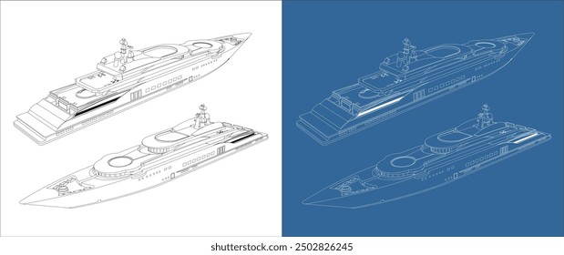 vector line drawing of sailboat yacht modern isolated in transparent background