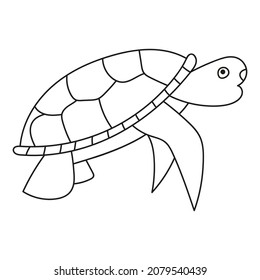 Vector line drawing of sea turtle. Single line art concept of aquatic water park