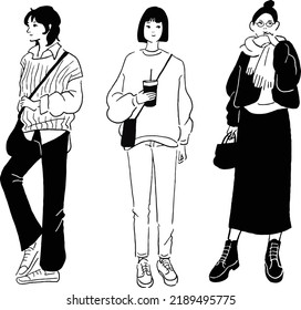 Dibujo de línea de vectores de una mujer de moda