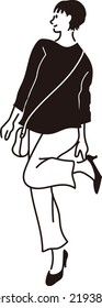 Vector line drawing set of a fashionable woman
