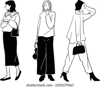 Dibujo de línea de vectores de una mujer de moda