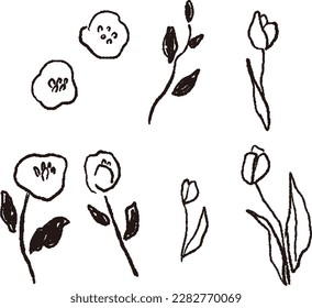 Vector line drawing set of flowers