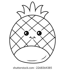 vector line drawing shape cute pineapple fruit icon