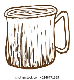 Vektorlinienzeichnung eines Stahlkrug. Rough vintage, einfarbige braune Föhn-Illustration einzeln auf transparentem Hintergrund