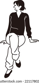 Vector line drawing of a stylish woman sitting