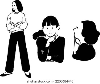 Dibujo vectorial de una mujer pensante
