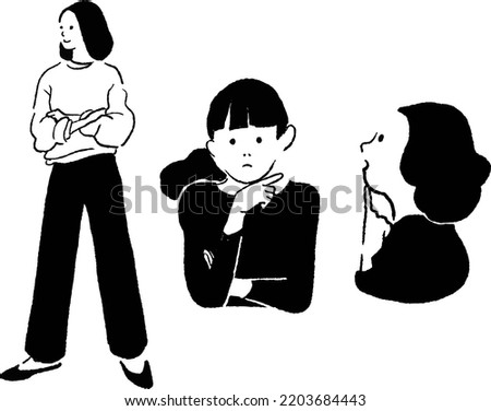Vector line drawing of a thinking woman