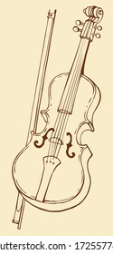 Vector line drawing of a violin and bow