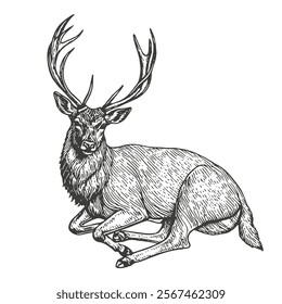 Vector line drawing of a wild deer isolated on white background