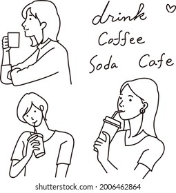 Dibujo vectorial de una mujer tomando una bebida