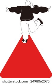 Vector line drawing of a woman posing in a triangle