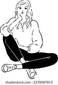 Vector line drawing of a woman sitting cross-legged