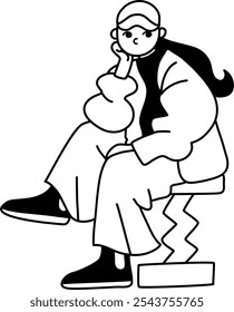 Dibujo de línea de Vector de una mujer pensando