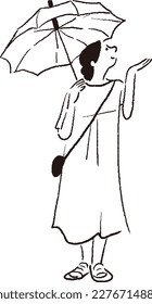 Vector line drawing of a woman with an umbrella and after rain