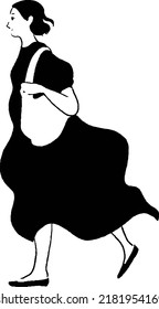 Vector line drawing of a woman walking in a dress