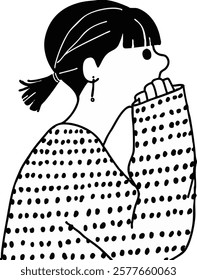 Vector line drawing of a young woman in profile