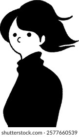 Vector line drawing of a young woman in profile