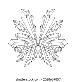 Vektorliniengezeichnete Kristalle. Schwarz-Weiß-Illustration für das Farbbuch für Erwachsene und Kinder. MineralQuarz