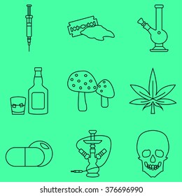 Vector line drinks and drugs icons set. drinks and drugsicon image. drinks and drugs icon picture - stock vector