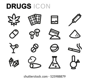 Vector line drugs icons set on white background