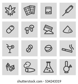 Vector line drugs set on grey background