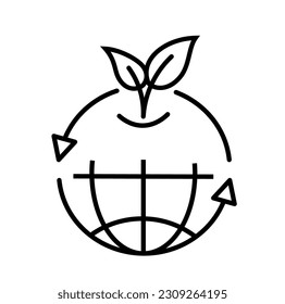 Vector line eco icon for renewable. Sustainable, renewable and eco friendly energy symbol. Earth and light bulb. isolated vector image. Editable Stroke.