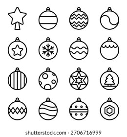 vector line editable Christmas ornaments icons.