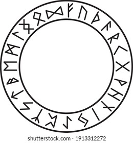 vector line Elder Futhark runic circle, celtic alphabet letters wheel