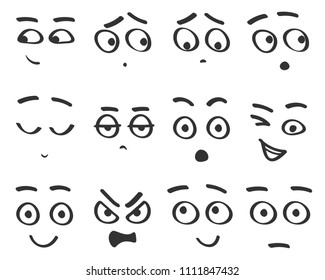 Vector line emoji cartoon faces set. Funny avatar emotions isolated.