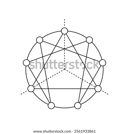 Vector line enneagram isolated on white background. Personality typing system without numbers