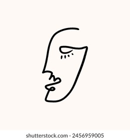 Vector line face illustration. Modern contemporary art, trendy continuous drawing. Space artistic linear portrait. Simple minimal beauty logo or label. Isolated graphics. Simple minimalistic beauty