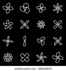 Vector line fans and propellers icon set.