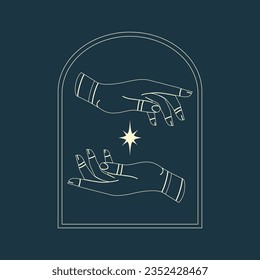 Vector line feminine decoration design element illustration. Mystical drawing