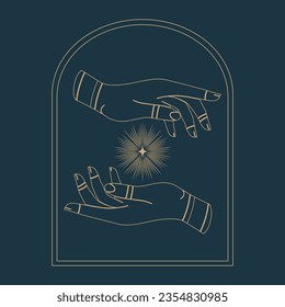 Vector line feminine decoration design hands with star illustration.