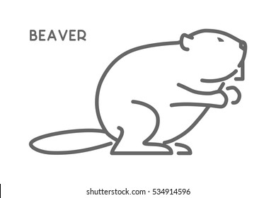 Vector line figure of beaver. Outline forest animal for web and design.