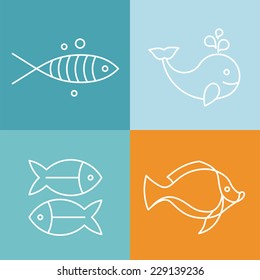 Vector line fish logos and signs - abstract design elements