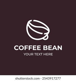 Vector Line Flat Coffee Bean Logotype Template with Cup. Coffee Shop Symbol on White, Black and Brown Backgrounds. Branding Identity for Menu, Web, Banner, Social Media, Business Card, Loyalty.