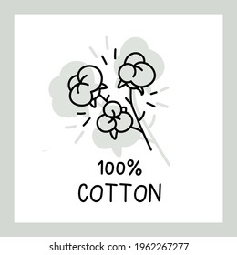 Vector line flower cotton with text and frame on white background